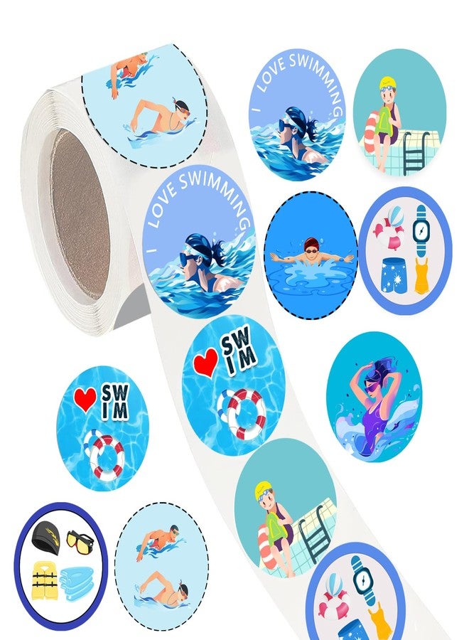 PIBIPAID 500 Pcs Swimming Roll Stickers,Swimming Party Favor Supplies Decorations Action Sport Themed Birthday Party Goodie Bag Stuffers Prize Labels - Image 1